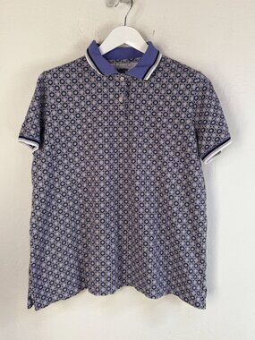 Lands End Womens XL Short Sleeve Polo Shirt Floral Pattern Cotton Blend Purple